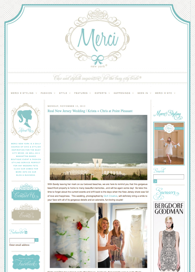 GLK Creative Featured in Merci New York {Point Pleasant Beach Wedding}