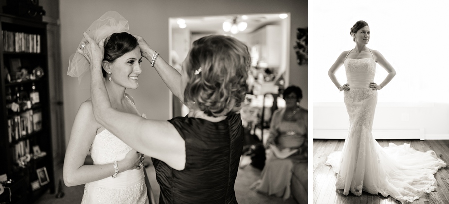 Mom helps bride put on the finishing touches
